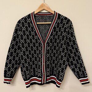 Vintage Varsity V-Neck Patterned Knit Cardigan